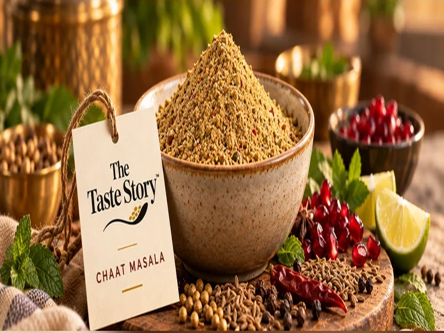 The Taste Story™ Chaat Masala — illustrative spice powder and whole ingredients photograph