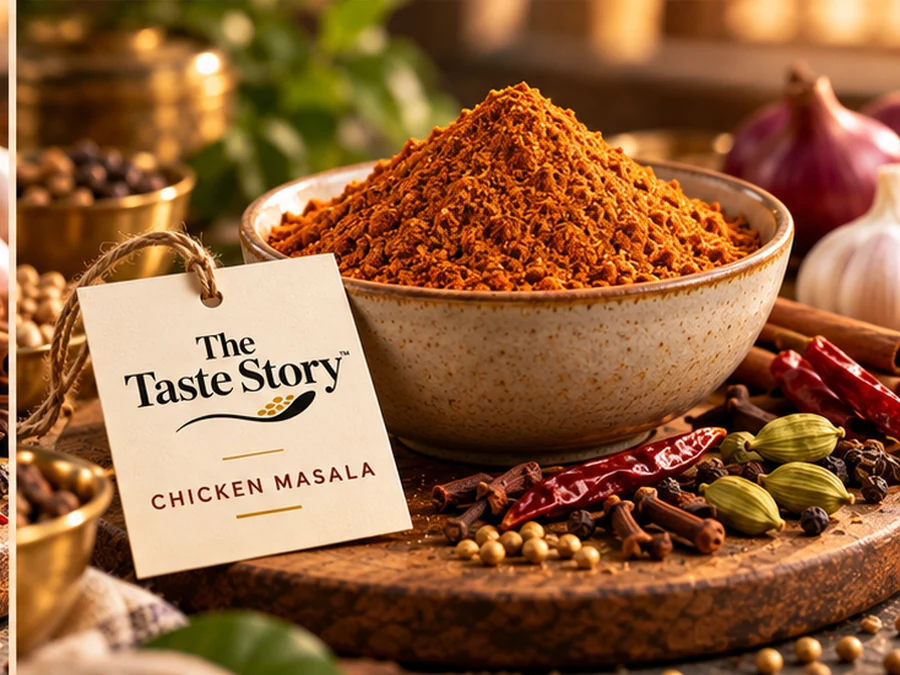 The Taste Story™ Chicken Masala — illustrative spice powder and whole ingredients photograph