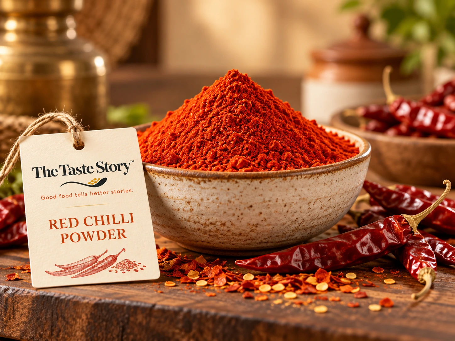 The Taste Story™ Red Chilli Powder — illustrative spice powder and whole ingredients photograph