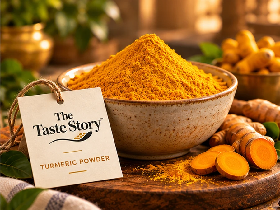 The Taste Story™ Turmeric Powder — illustrative spice powder and whole ingredients photograph